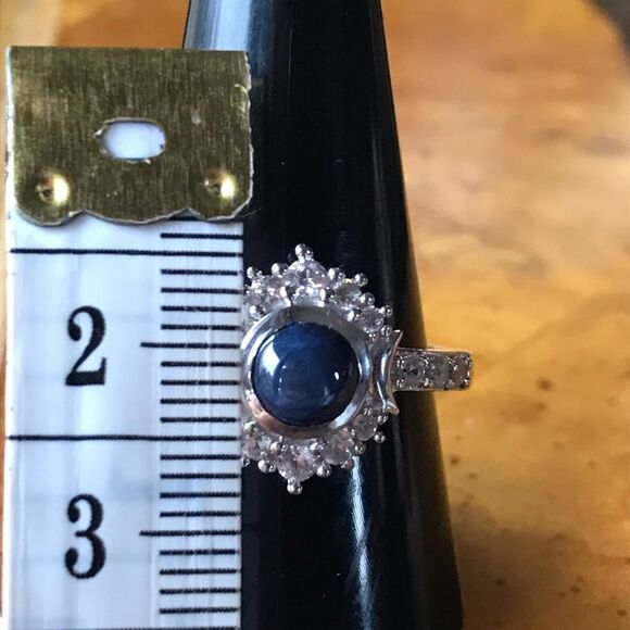 Natural Blue Star Sapphire Sterling Silver Ring Size 10 - Picture 7 of 9